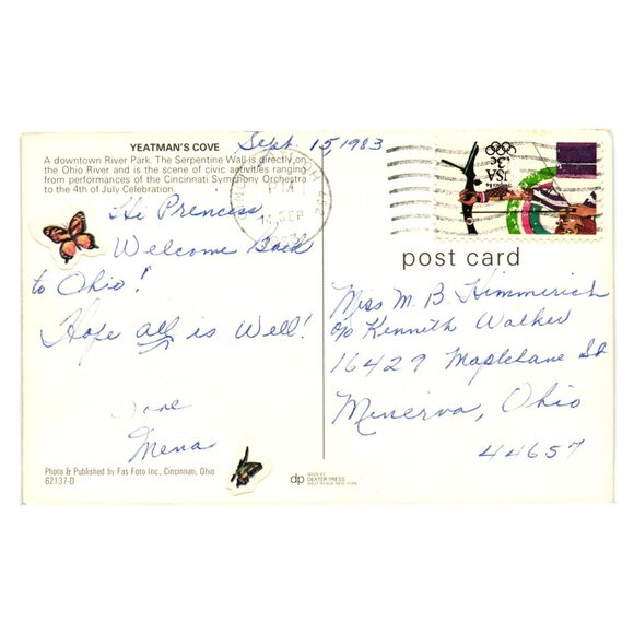 Vintage 1983 Yeatmans Cove Cincinnati Ohio Postcard Bridges Tourism Roadside - Picture 2 of 2